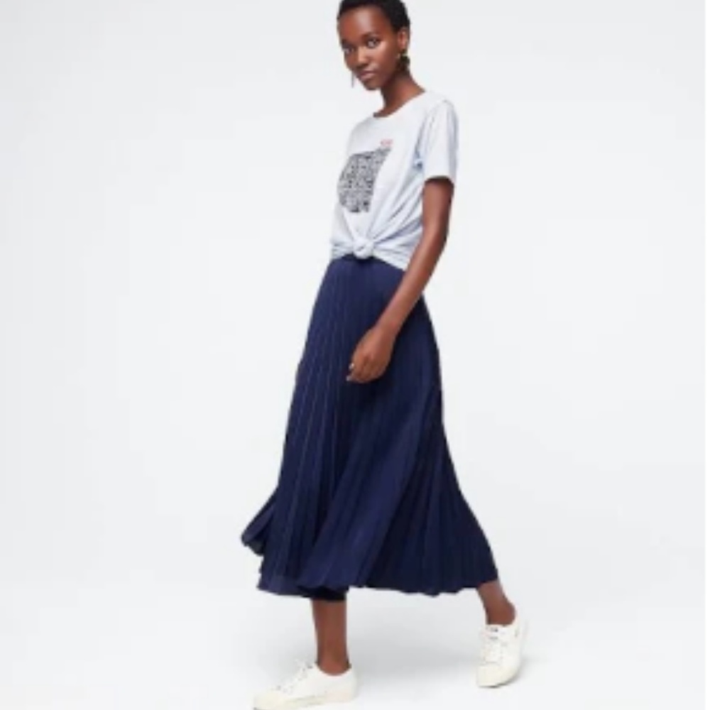 Jcrew Navy Pleated Midi Skirt, Size 2